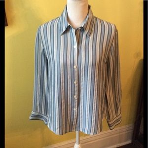 Casual Corner Striped Silk Long Sleeve Blouse MP